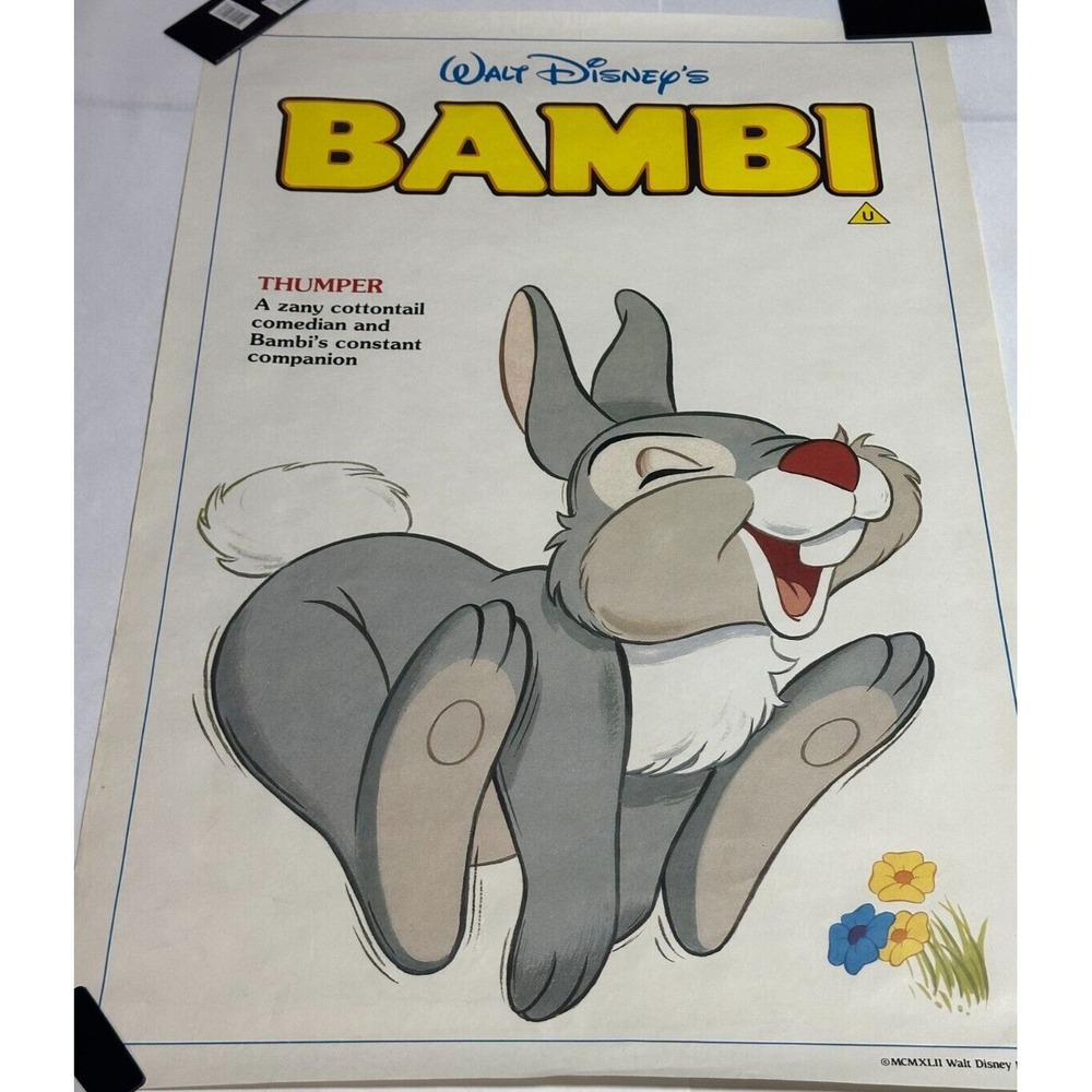VINTAGE WALT DISNEY BAMBI - THUMPER 1942 POSTER 30"X 24" REISSUE HTF
